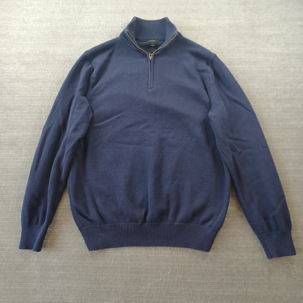 J Crew Cashmere Sweater Mens Large Blue 1/4 Zip Mock Neck Stretch Casual Ribbed